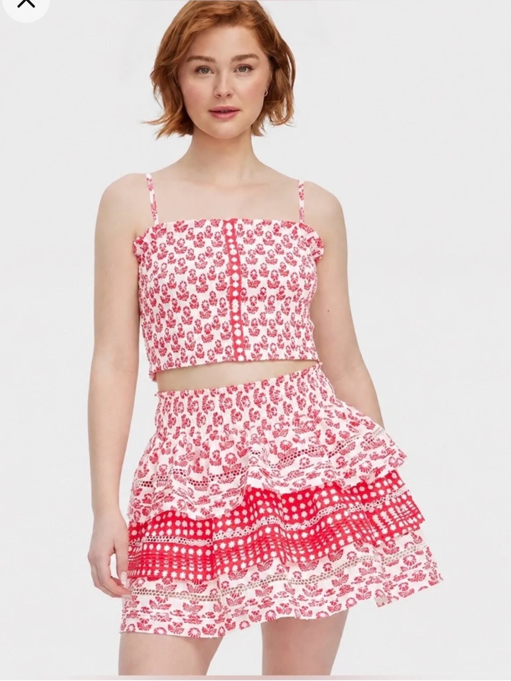 NWT Roller Rabbit x Target Red & White Floral Tiered Ruffle Mini Skirt Size XL